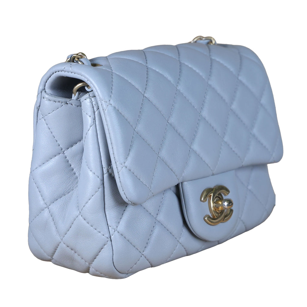 Preowned CHANEL Mini 17 Matelasse Single Flap Lambskin  Coco Ball Chain GHW Gray Bag | Luxe Again Maison