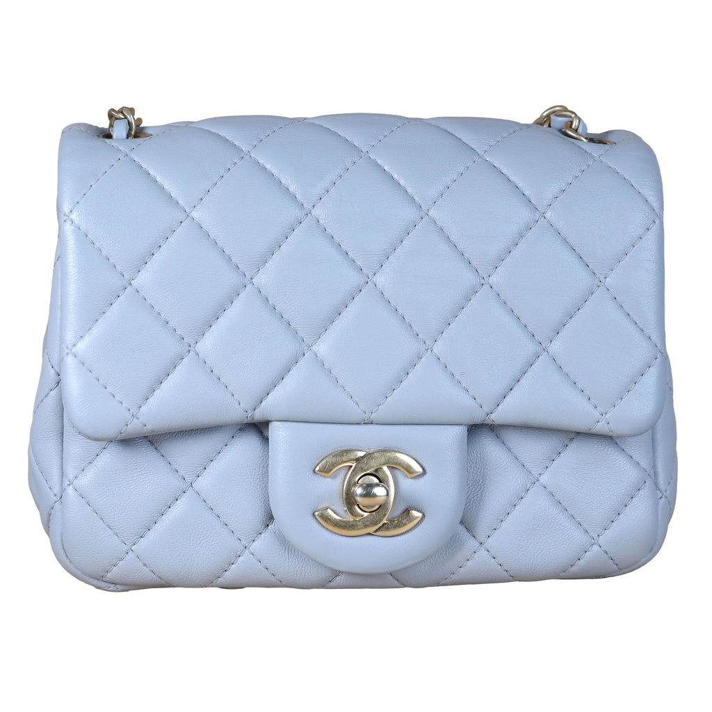 Preowned CHANEL Mini 17 Matelasse Single Flap Lambskin  Coco Ball Chain GHW Gray Bag | Luxe Again Maison