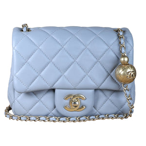 Preowned CHANEL Mini 17 Matelasse Single Flap Lambskin  Coco Ball Chain GHW Gray Bag | Luxe Again Maison
