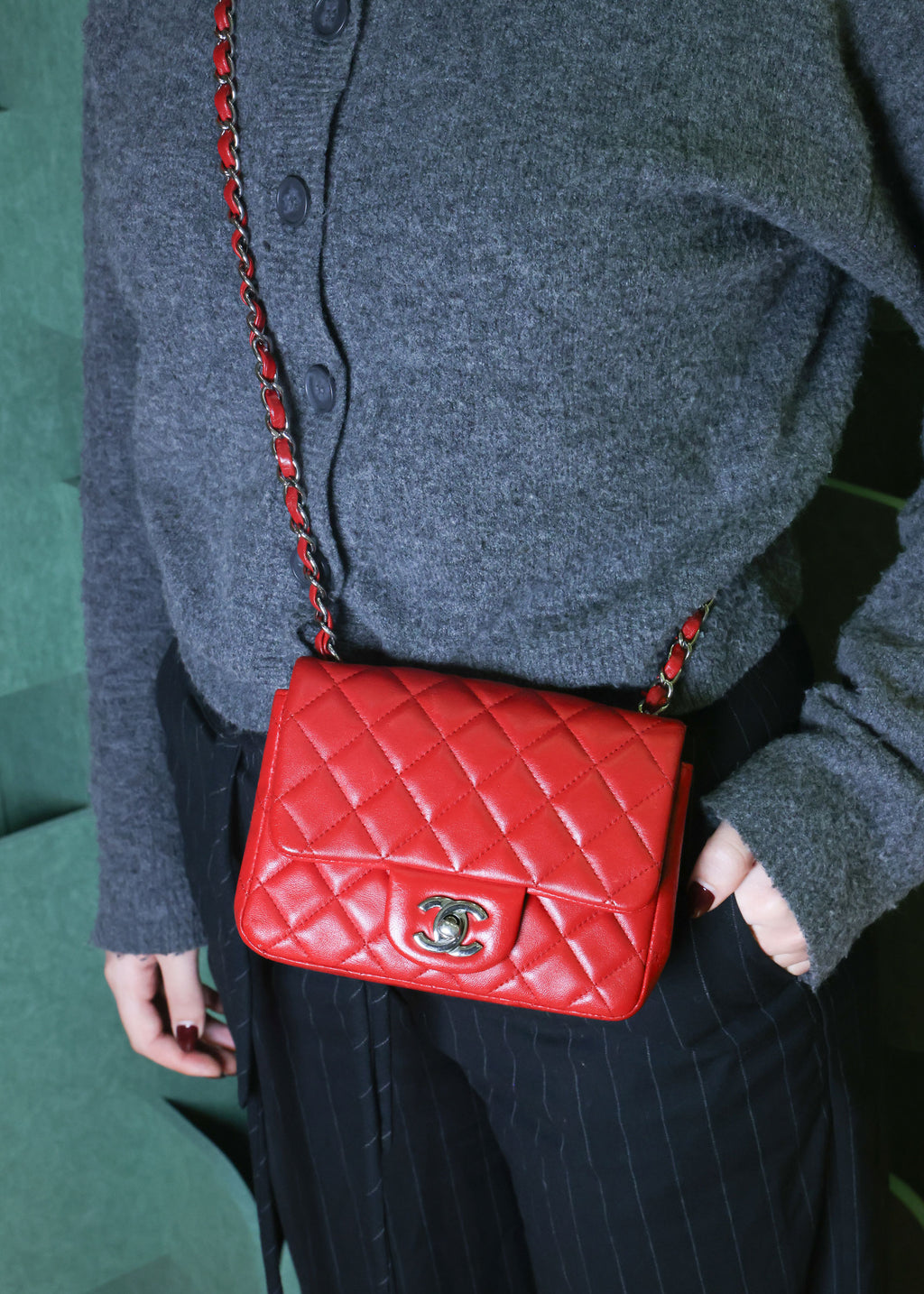 Preowned CHANEL Mini Classic 17 Matelasse Single Flap Red Silver-Tone Hardware 1XXXXXX8 | Luxe Again Maison
