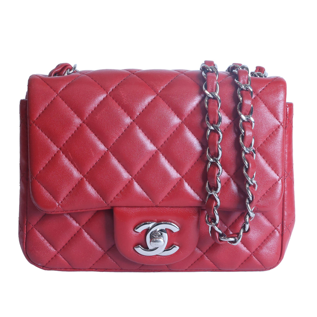 Preowned CHANEL Mini Classic 17 Matelasse Single Flap Red Silver-Tone Hardware 1XXXXXX8 | Luxe Again Maison