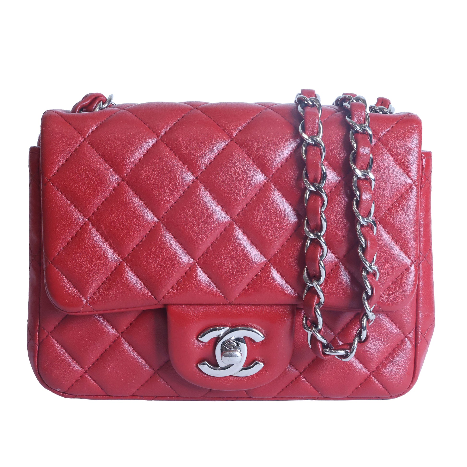 Preowned CHANEL Mini Classic 17 Matelasse Single Flap Red Silver-Tone Hardware 1XXXXXX8 | Luxe Again Maison