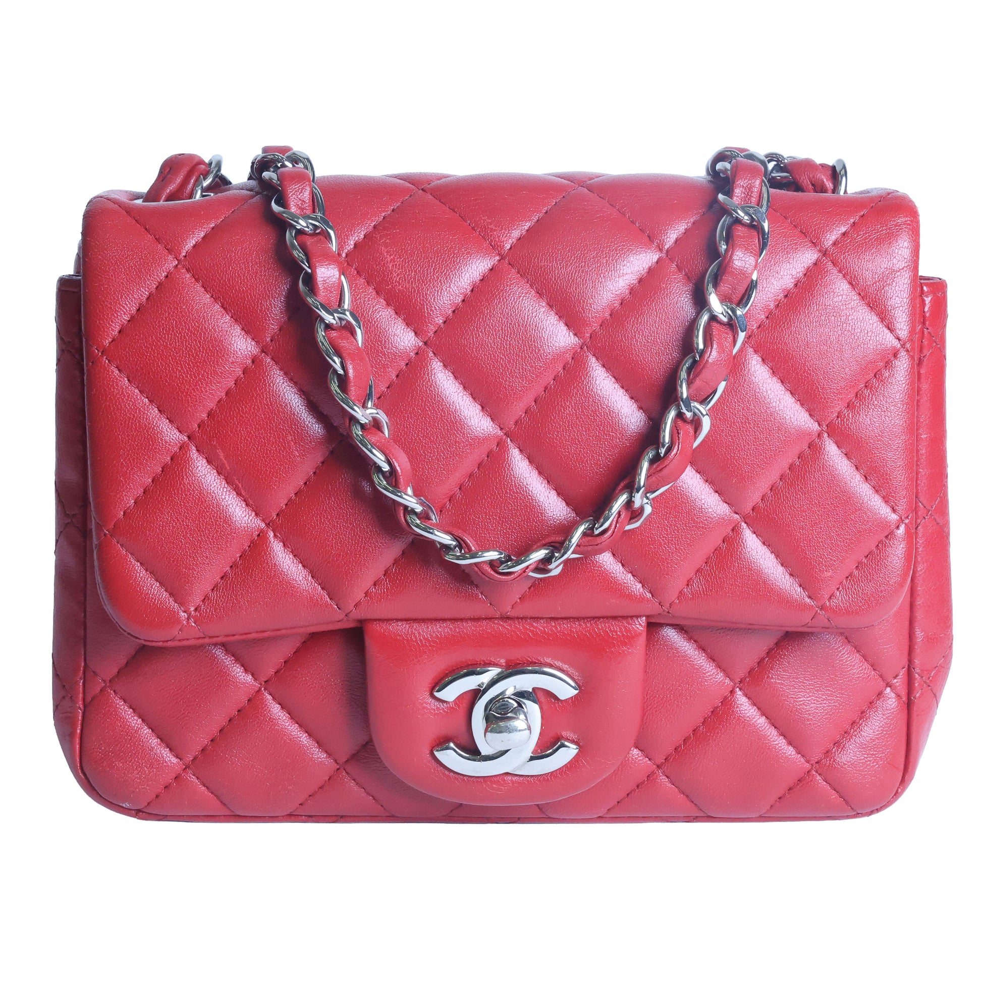 Preowned CHANEL Mini Classic 17 Matelasse Single Flap Red Silver-Tone Hardware 1XXXXXX8 | Luxe Again Maison