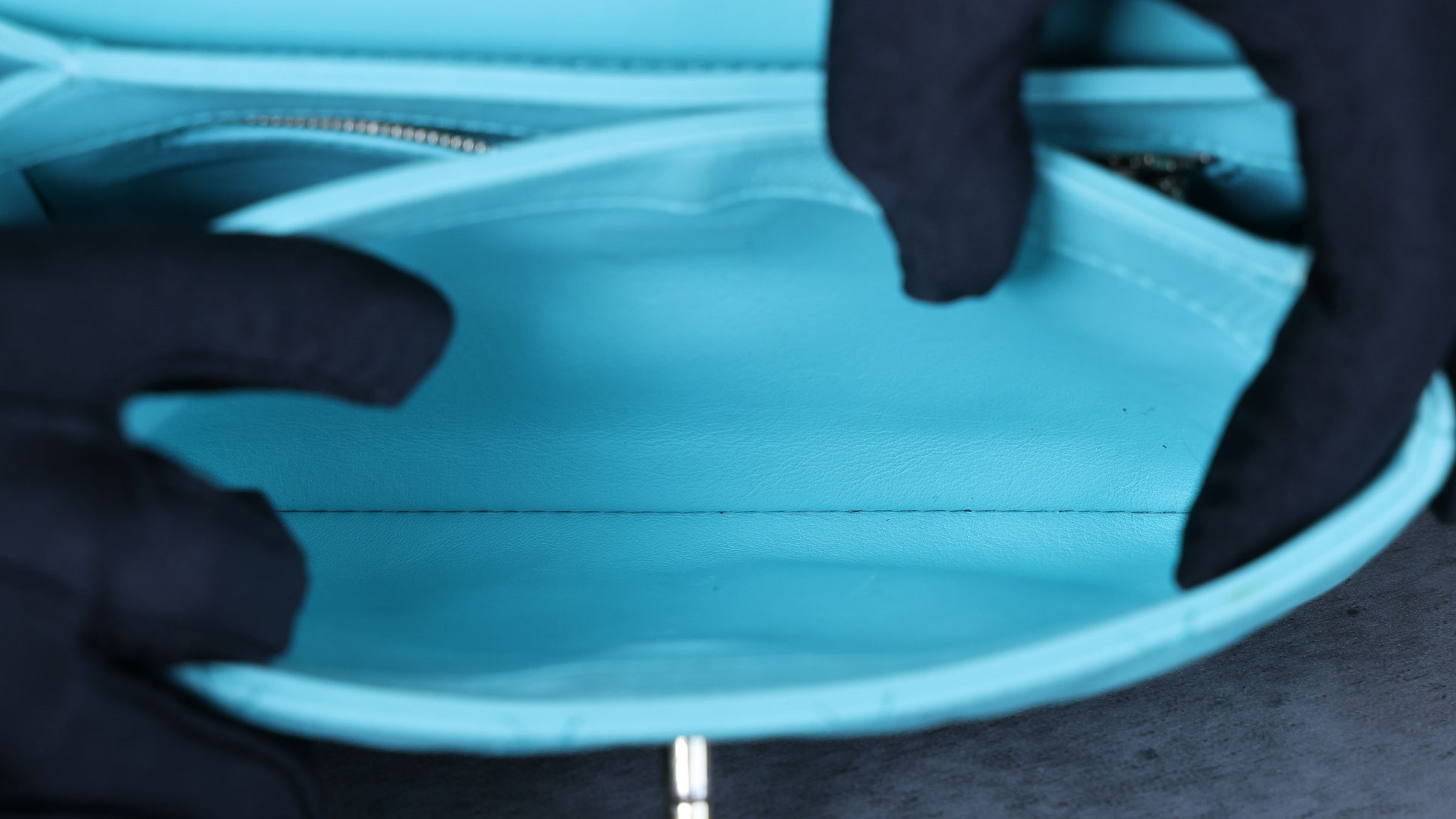Preowned CHANEL Mini Flap Bag Top Handle Tiffany Blue Lambskin | Luxe Again Maison