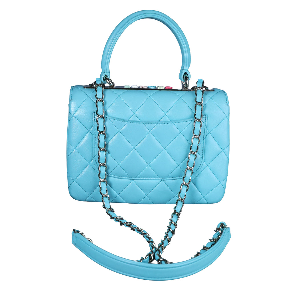 Preowned CHANEL Mini Flap Bag Top Handle Tiffany Blue Lambskin | Luxe Again Maison