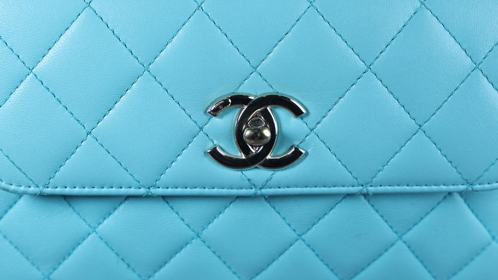 Preowned CHANEL Mini Flap Bag Top Handle Tiffany Blue Lambskin | Luxe Again Maison