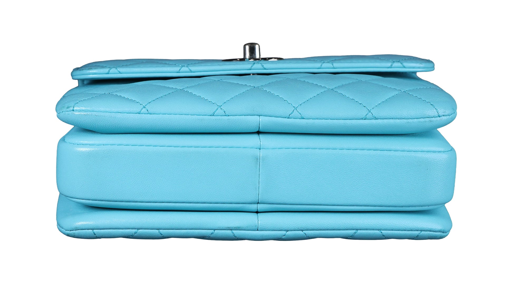 Preowned CHANEL Mini Flap Bag Top Handle Tiffany Blue Lambskin | Luxe Again Maison
