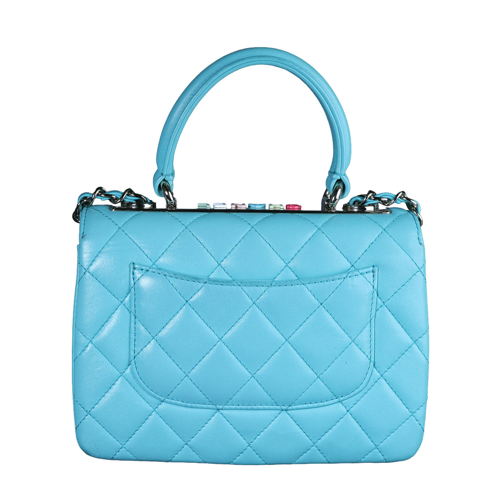 Preowned CHANEL Mini Flap Bag Top Handle Tiffany Blue Lambskin | Luxe Again Maison