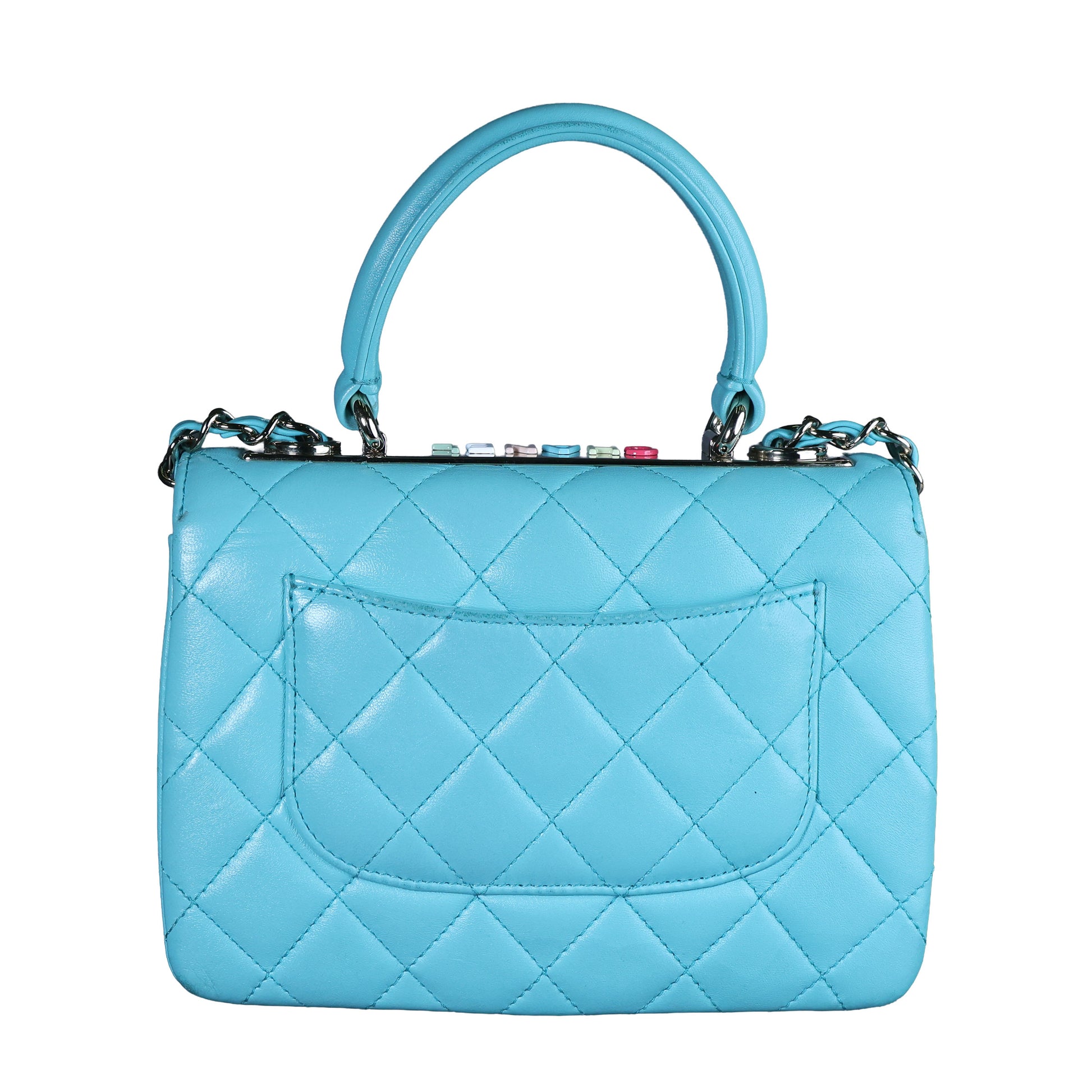 Preowned CHANEL Mini Flap Bag Top Handle Tiffany Blue Lambskin | Luxe Again Maison