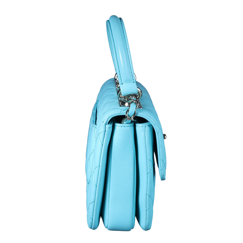 Preowned CHANEL Mini Flap Bag Top Handle Tiffany Blue Lambskin | Luxe Again Maison