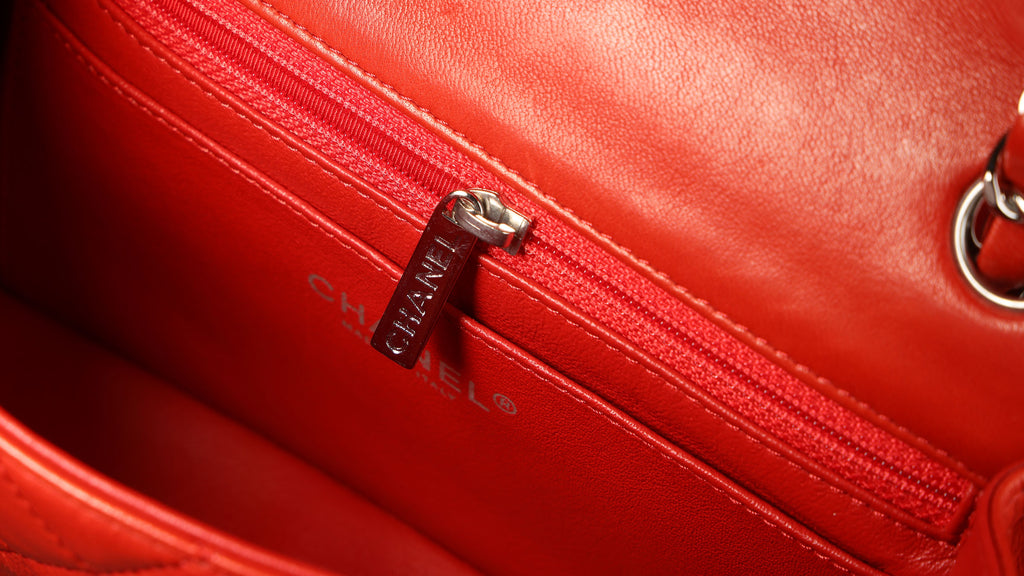 Preowned CHANEL Mini Single Flap Double Chain Matelasse Lambskin SHW Red Bag | Luxe Again Maison