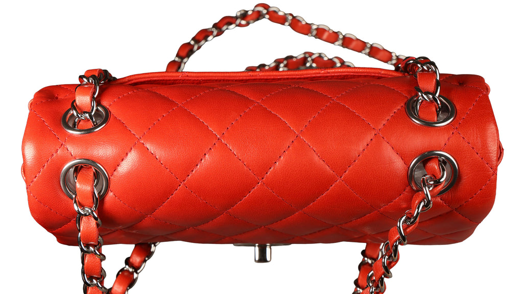 Preowned CHANEL Mini Single Flap Double Chain Matelasse Lambskin SHW Red Bag | Luxe Again Maison