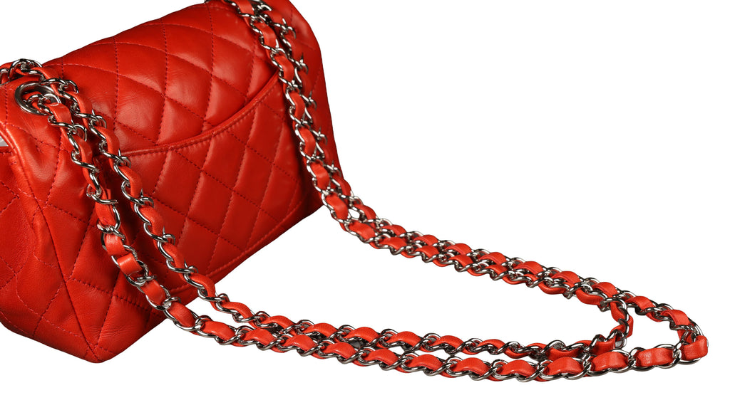 Preowned CHANEL Mini Single Flap Double Chain Matelasse Lambskin SHW Red Bag | Luxe Again Maison