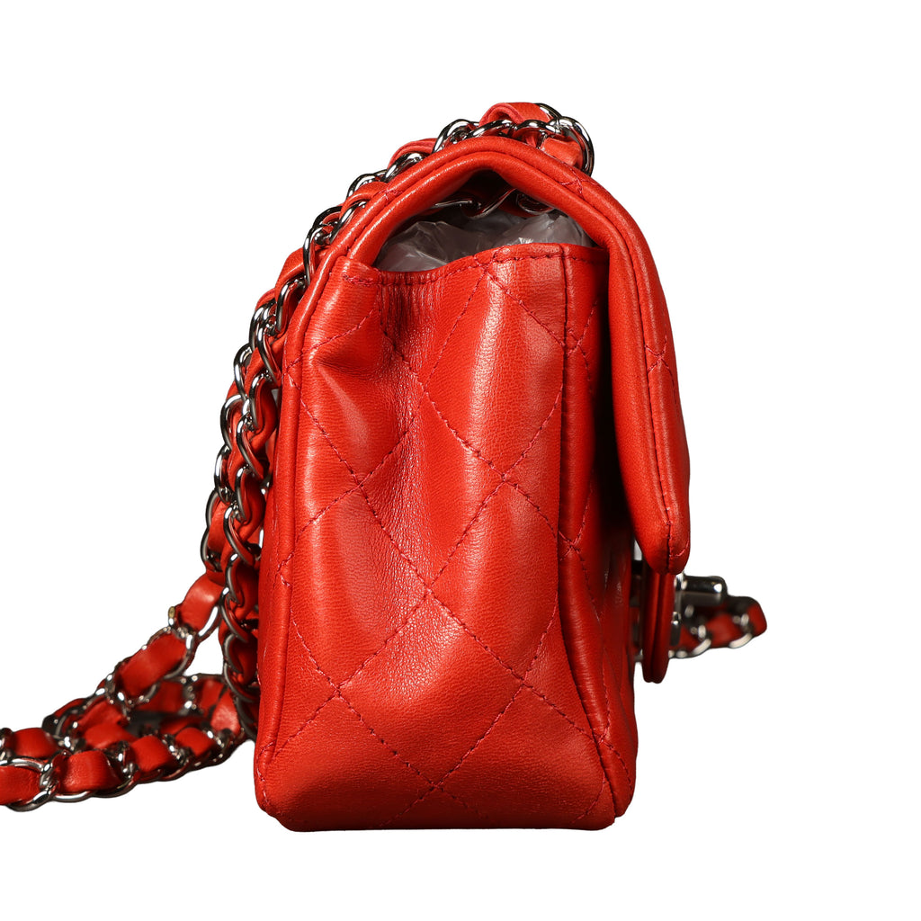 Preowned CHANEL Mini Single Flap Double Chain Matelasse Lambskin SHW Red Bag | Luxe Again Maison