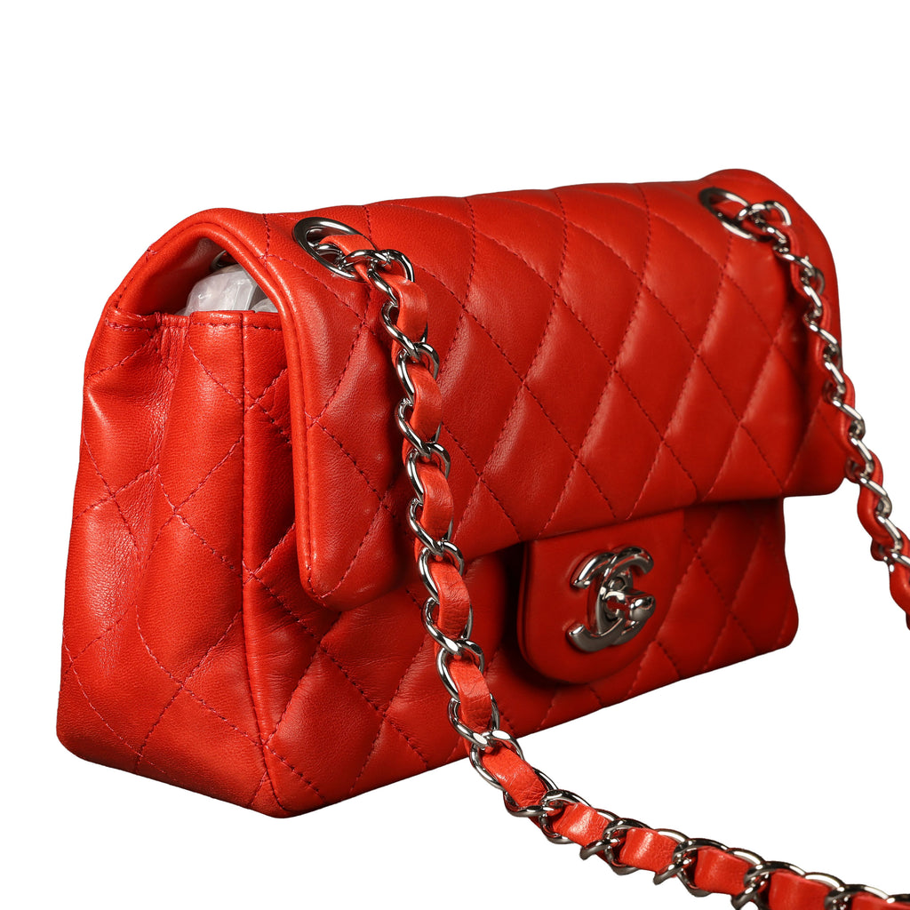 Preowned CHANEL Mini Single Flap Double Chain Matelasse Lambskin SHW Red Bag | Luxe Again Maison