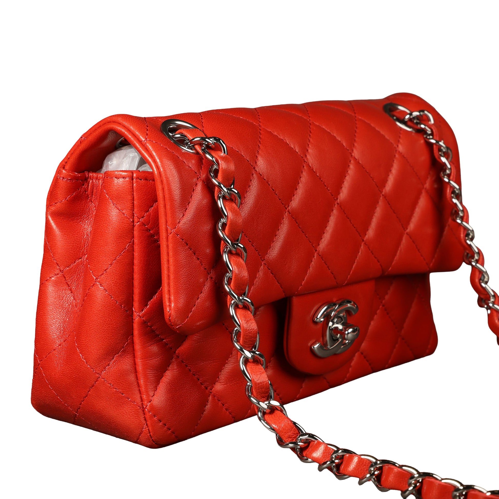 Preowned CHANEL Mini Single Flap Double Chain Matelasse Lambskin SHW Red Bag | Luxe Again Maison