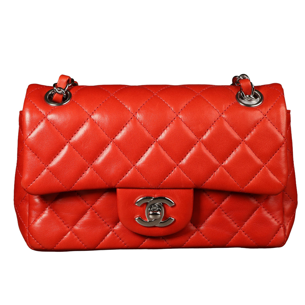 Preowned CHANEL Mini Single Flap Double Chain Matelasse Lambskin SHW Red Bag | Luxe Again Maison