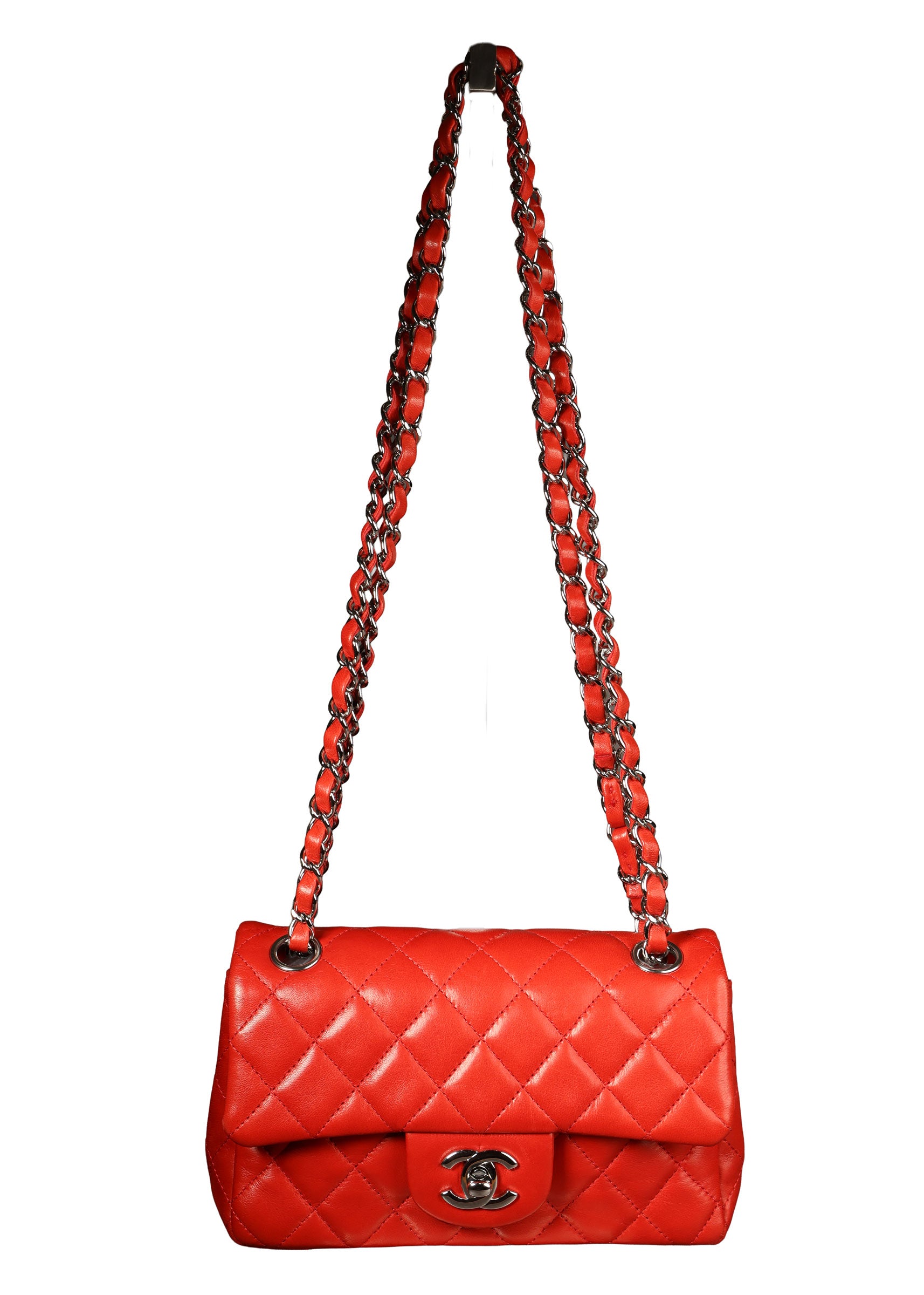 Preowned CHANEL Mini Single Flap Double Chain Matelasse Lambskin SHW Red Bag | Luxe Again Maison