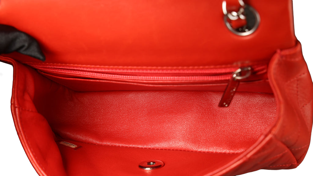 Preowned CHANEL Mini Single Flap Double Chain Matelasse Lambskin SHW Red Bag | Luxe Again Maison