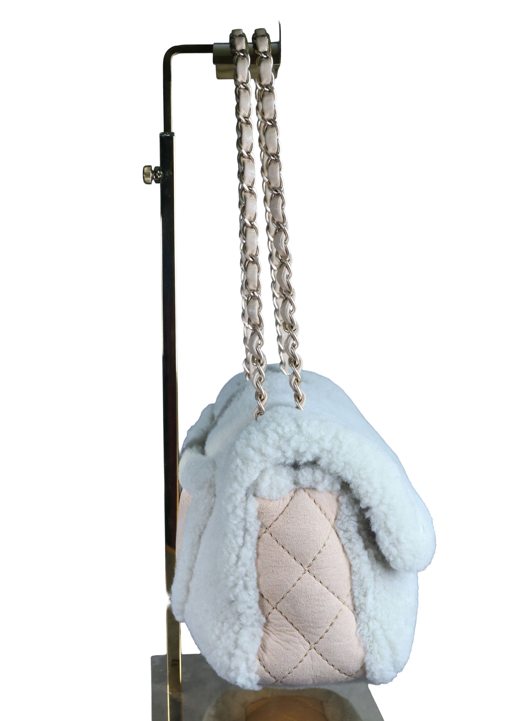 Preowned CHANEL Pearl Mouton Fur Single Flap Double Chain Bag | Luxe Again Maison