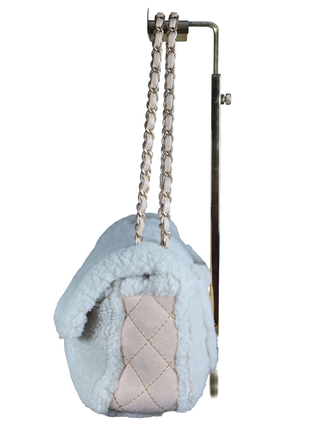 Preowned CHANEL Pearl Mouton Fur Single Flap Double Chain Bag | Luxe Again Maison