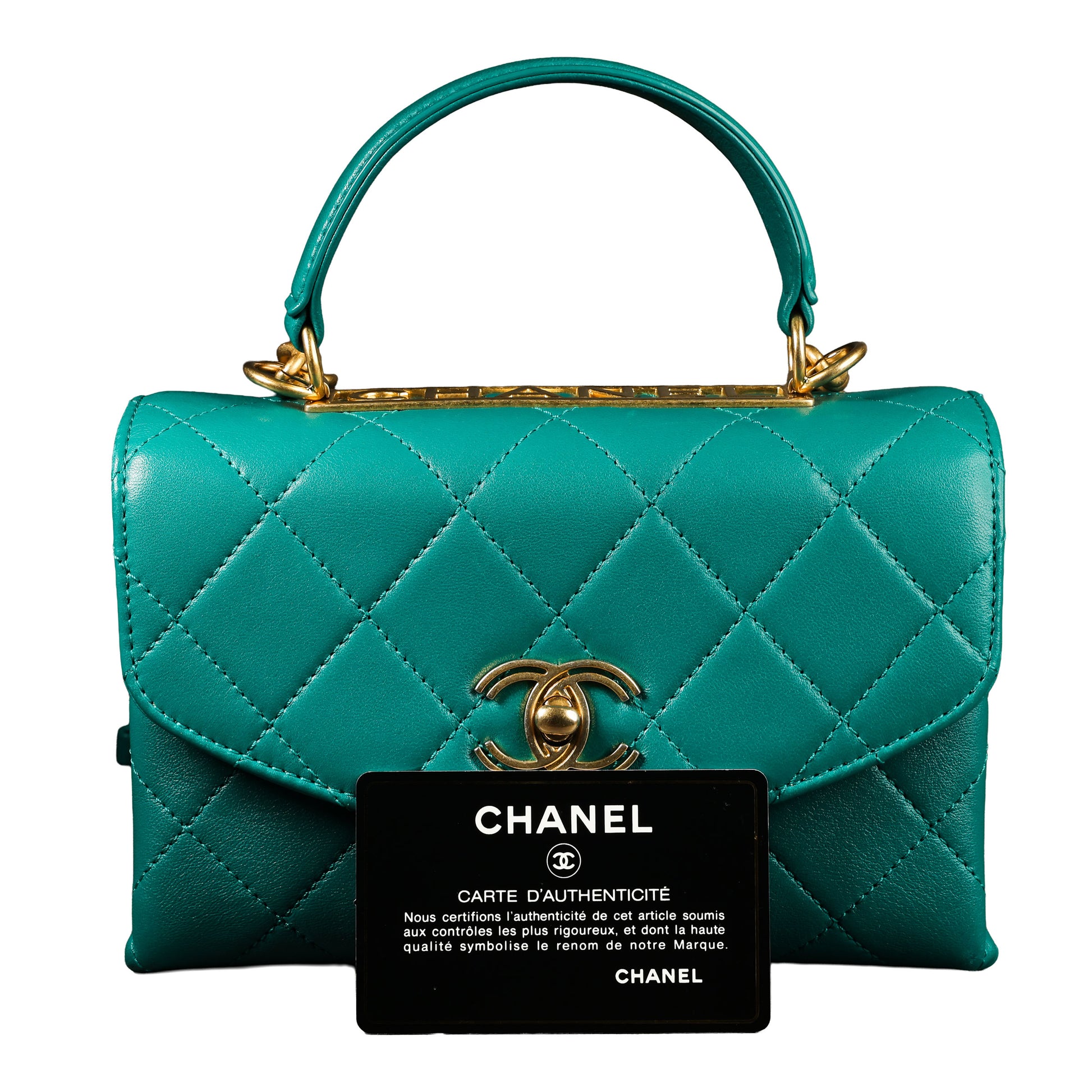 Preowned CHANEL Trendy CC Top Handle Quilted Lambskin Green  | Luxe Again Maison