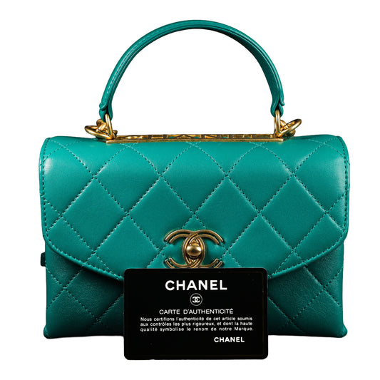 Preowned CHANEL Trendy CC Top Handle Quilted Lambskin Green  | Luxe Again Maison