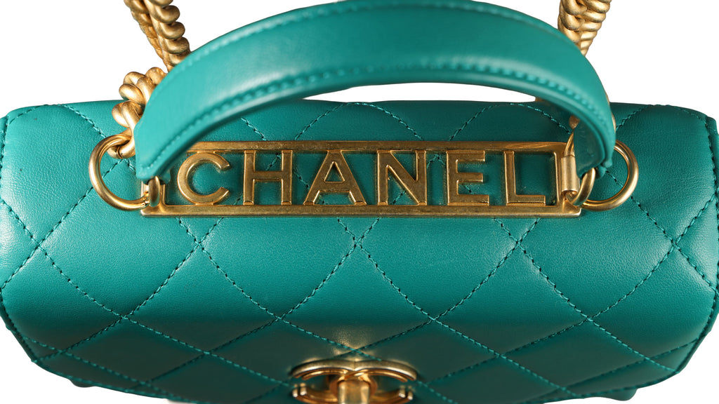 Preowned CHANEL Trendy CC Top Handle Quilted Lambskin Green  | Luxe Again Maison