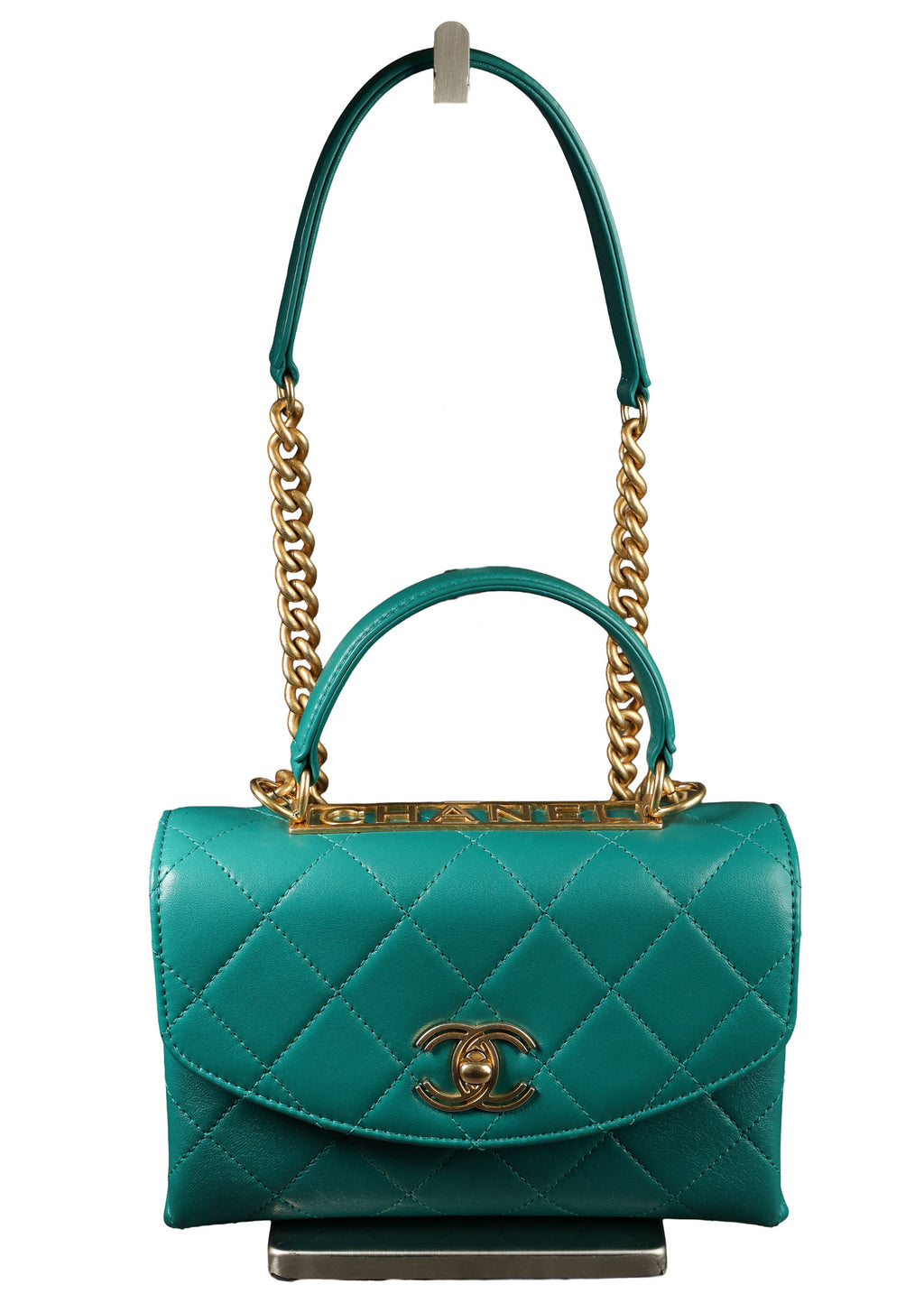 Preowned CHANEL Trendy CC Top Handle Quilted Lambskin Green  | Luxe Again Maison