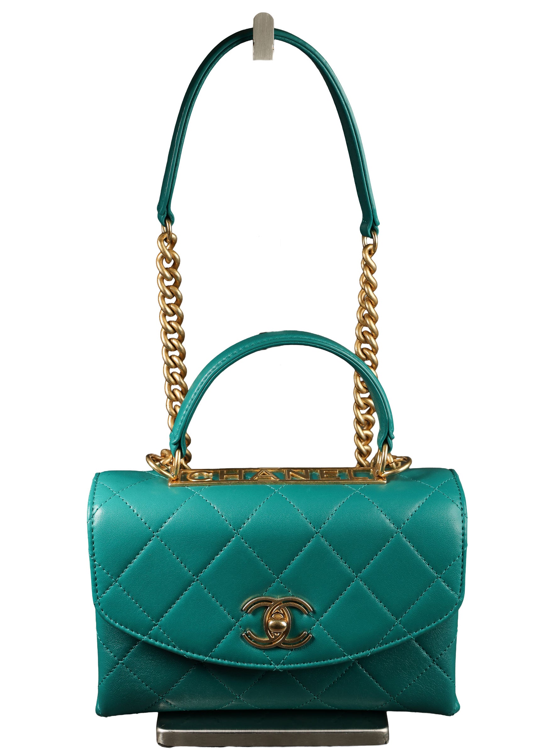 Preowned CHANEL Trendy CC Top Handle Quilted Lambskin Green  | Luxe Again Maison