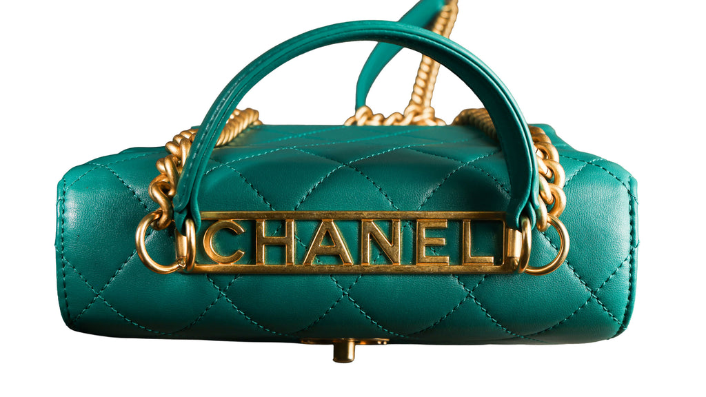 Preowned CHANEL Trendy CC Top Handle Quilted Lambskin Green  | Luxe Again Maison