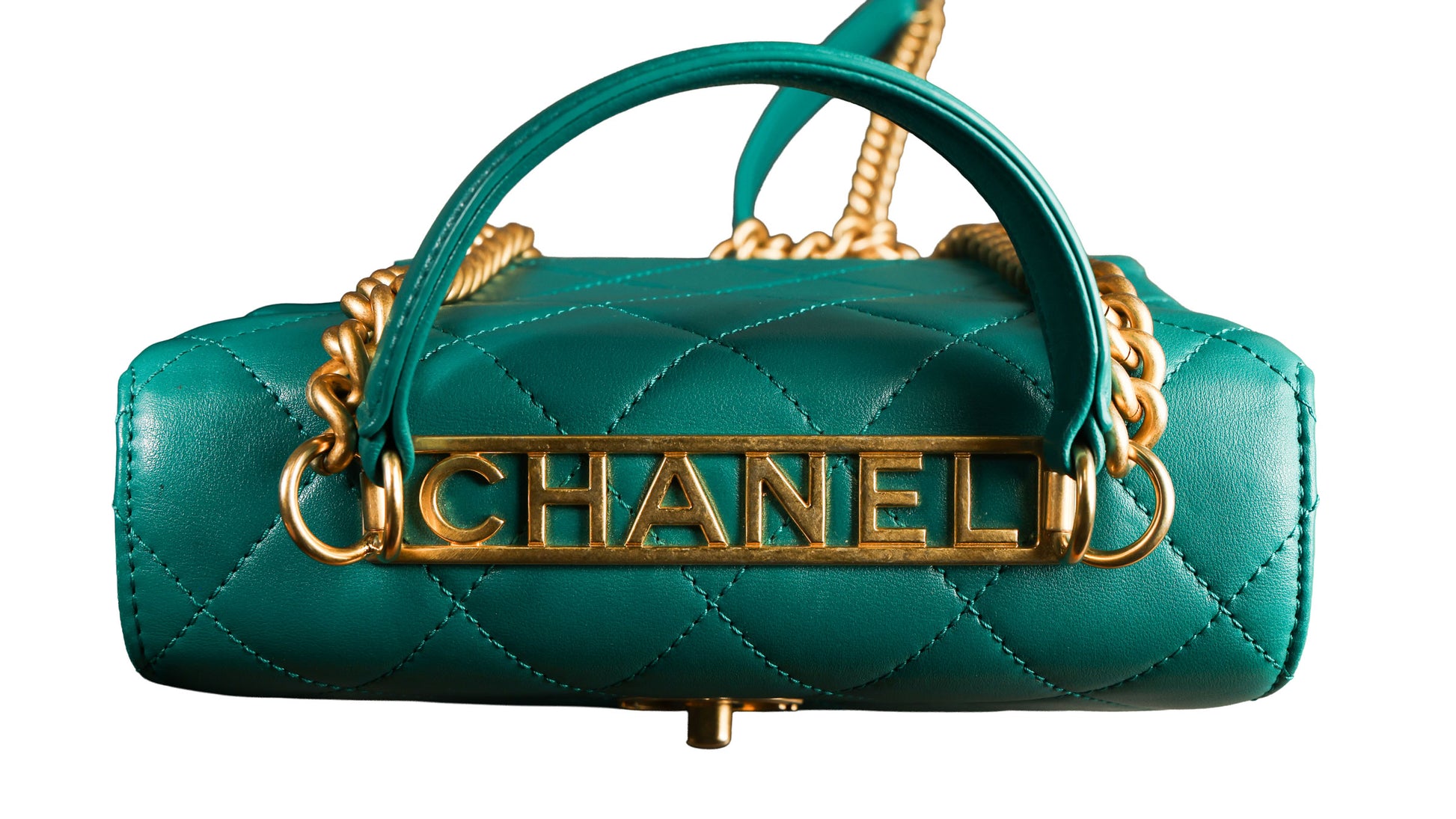 Preowned CHANEL Trendy CC Top Handle Quilted Lambskin Green  | Luxe Again Maison