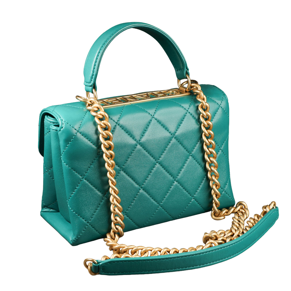 Preowned CHANEL Trendy CC Top Handle Quilted Lambskin Green  | Luxe Again Maison