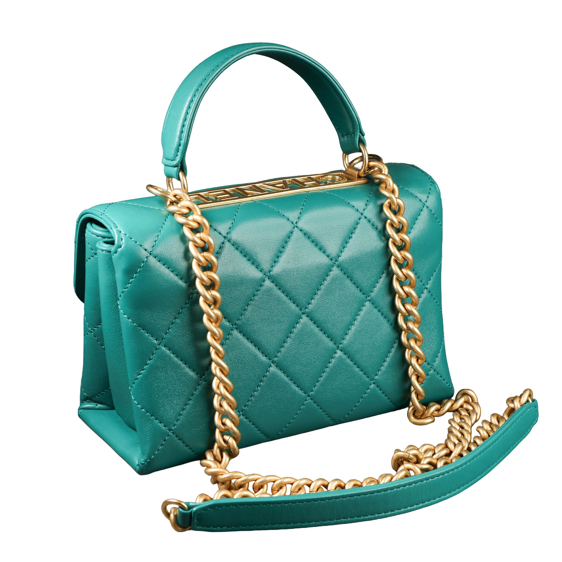 Preowned CHANEL Trendy CC Top Handle Quilted Lambskin Green  | Luxe Again Maison