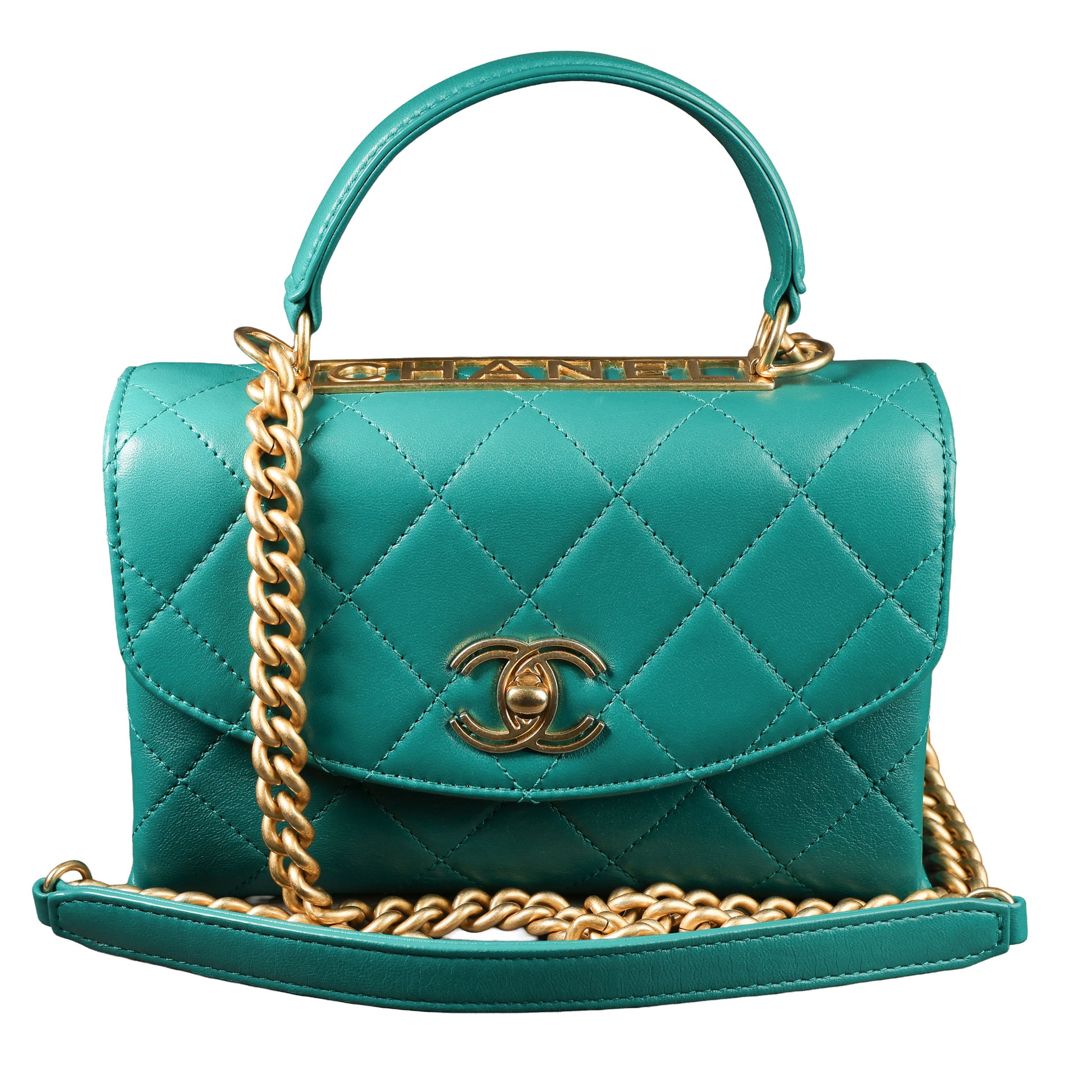 Preowned CHANEL Trendy CC Top Handle Quilted Lambskin Green  | Luxe Again Maison