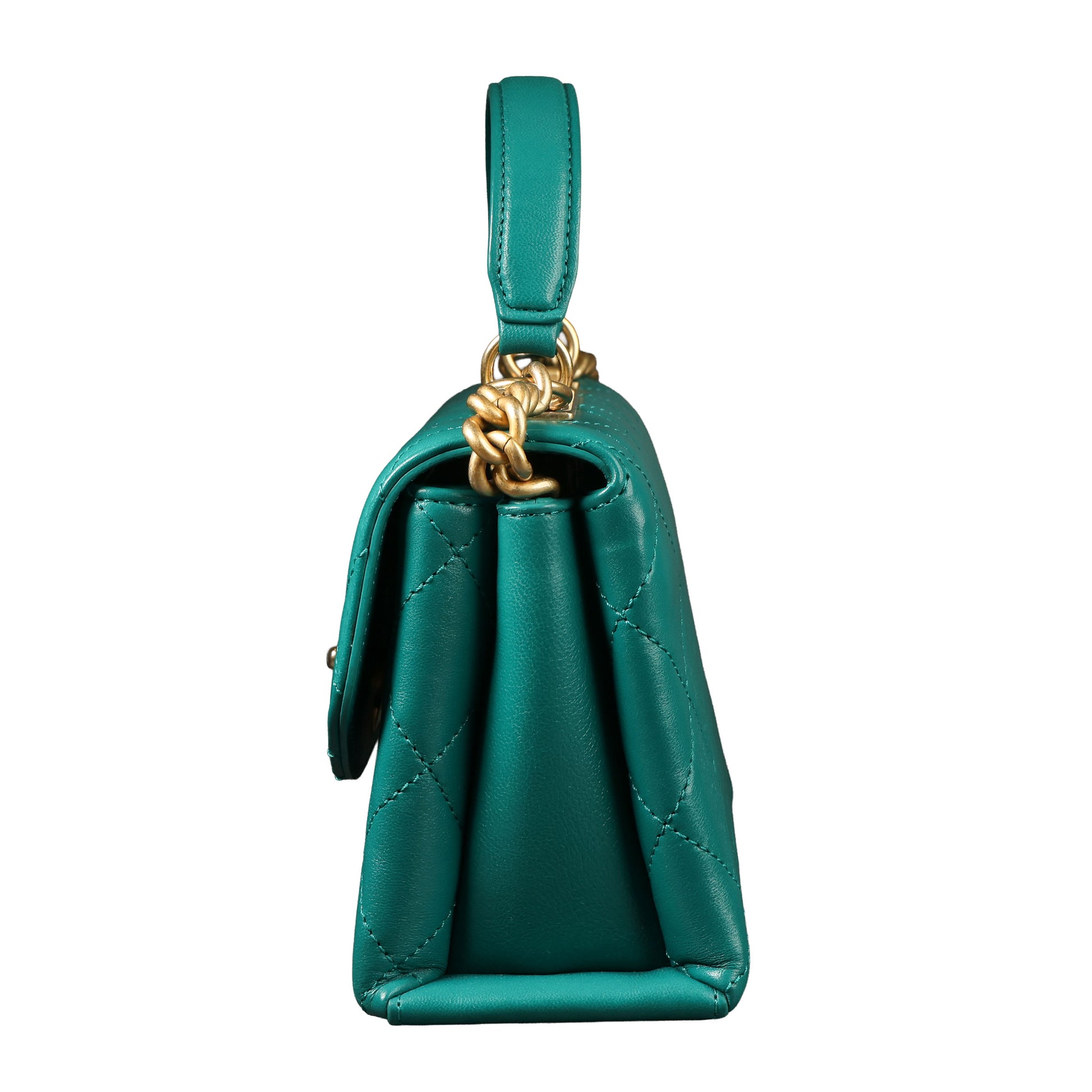 Preowned CHANEL Trendy CC Top Handle Quilted Lambskin Green  | Luxe Again Maison