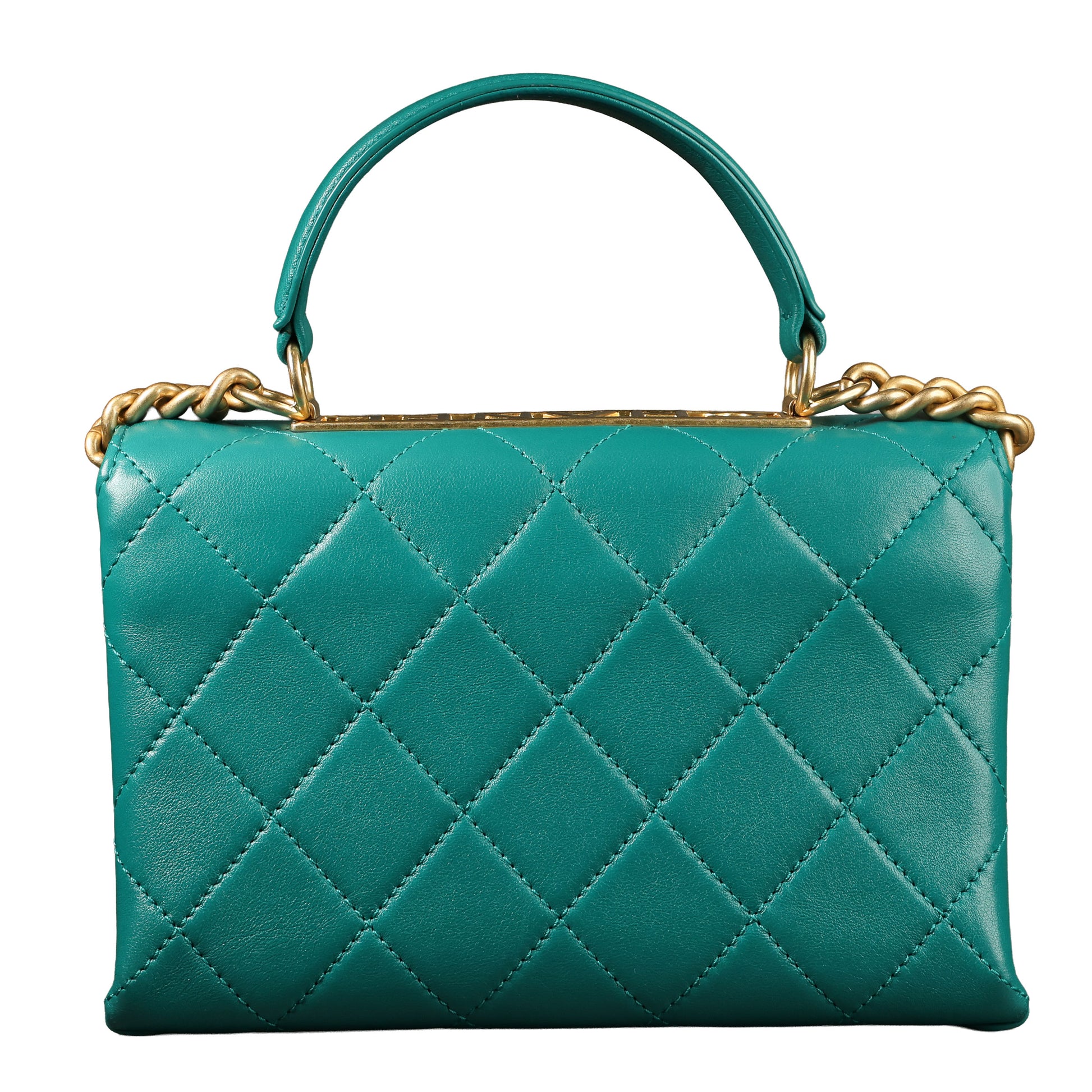 Preowned CHANEL Trendy CC Top Handle Quilted Lambskin Green  | Luxe Again Maison