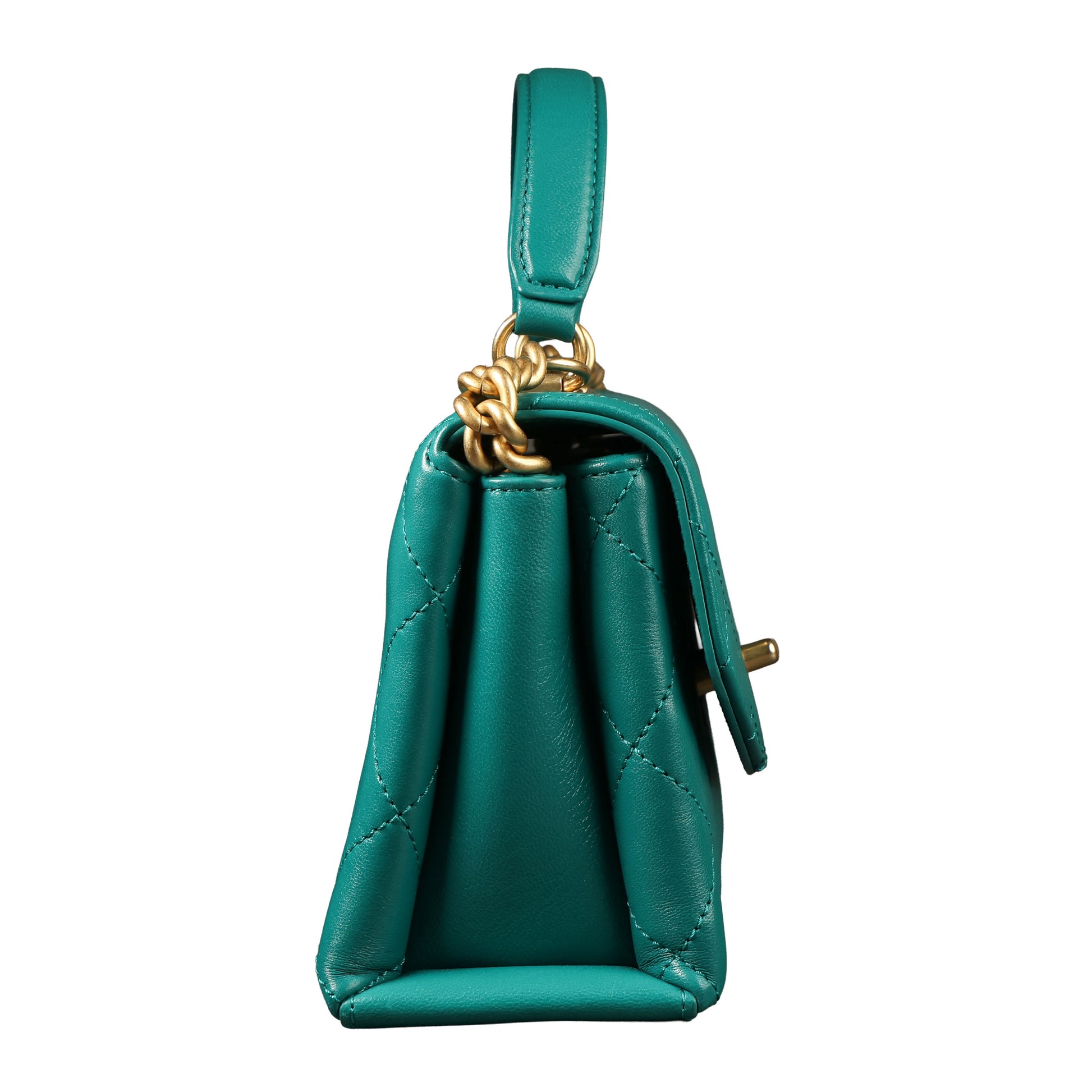 Preowned CHANEL Trendy CC Top Handle Quilted Lambskin Green  | Luxe Again Maison