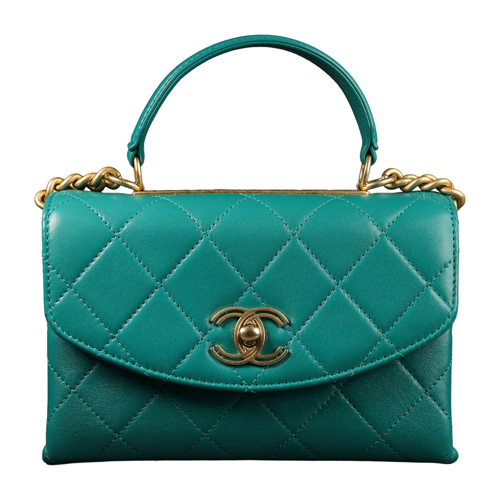 Preowned CHANEL Trendy CC Top Handle Quilted Lambskin Green  | Luxe Again Maison