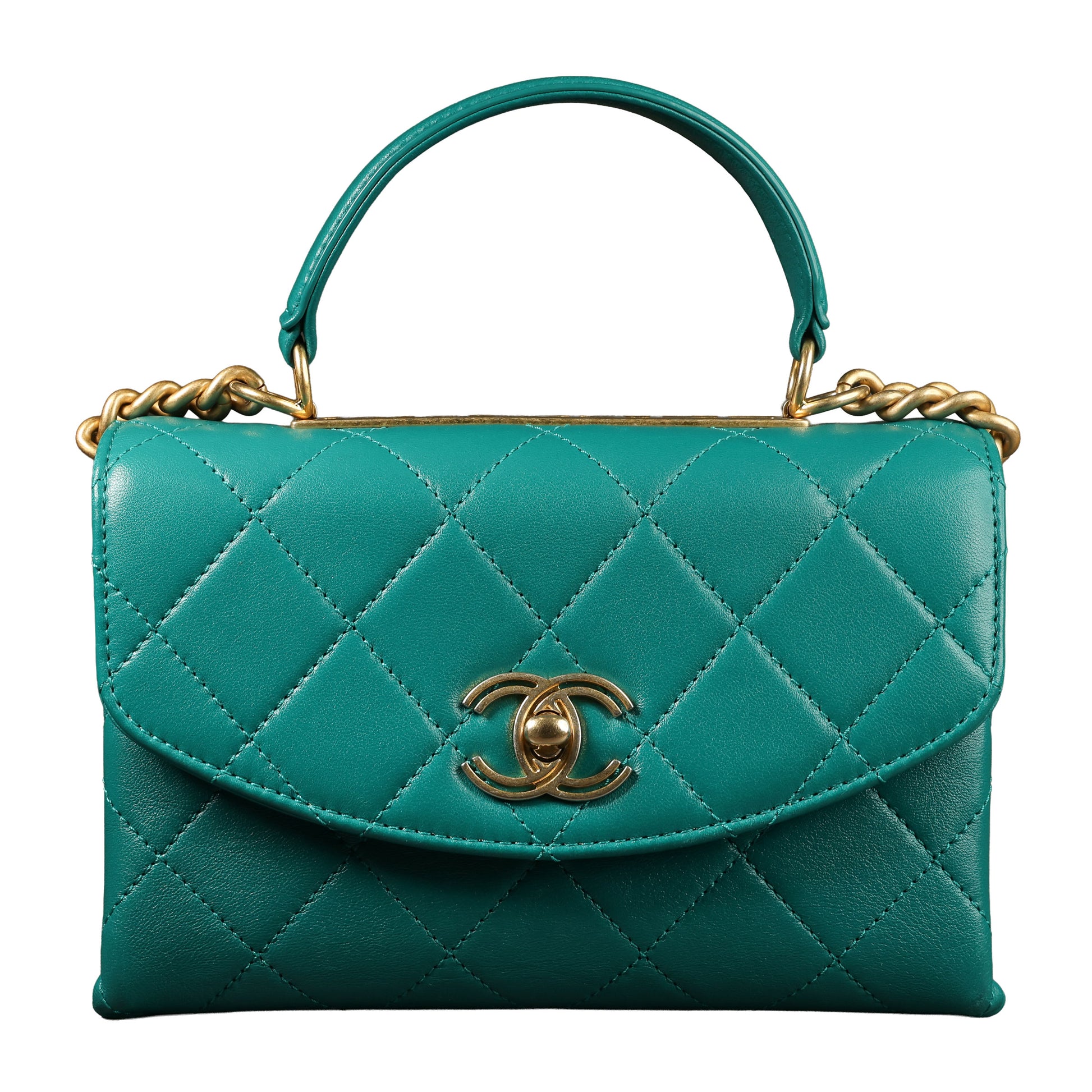 Preowned CHANEL Trendy CC Top Handle Quilted Lambskin Green  | Luxe Again Maison