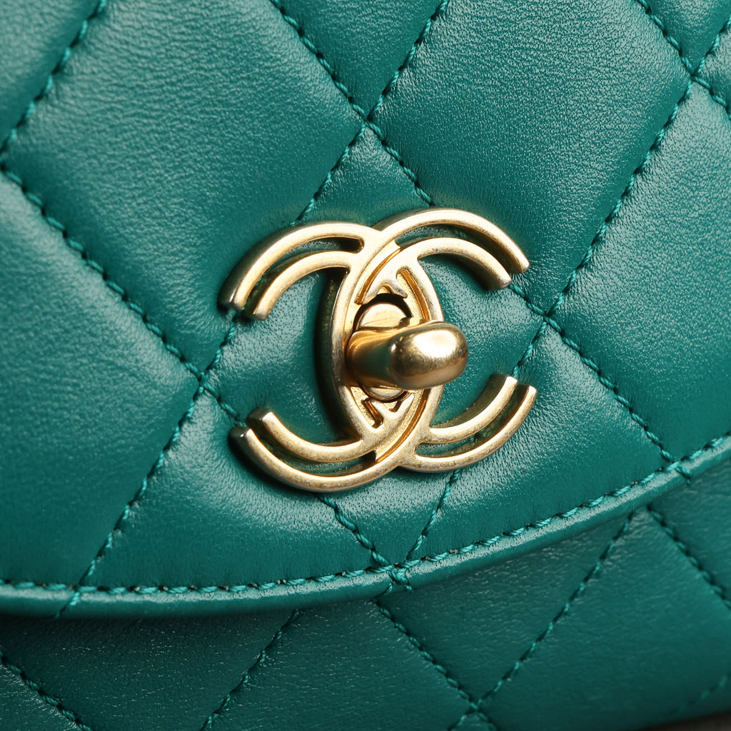 Preowned CHANEL Trendy CC Top Handle Quilted Lambskin Green  | Luxe Again Maison