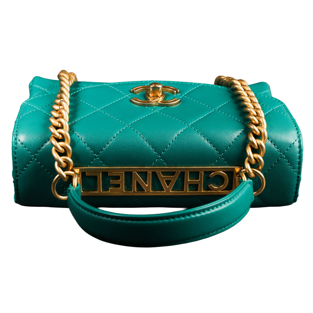 Preowned CHANEL Trendy CC Top Handle Quilted Lambskin Green  | Luxe Again Maison