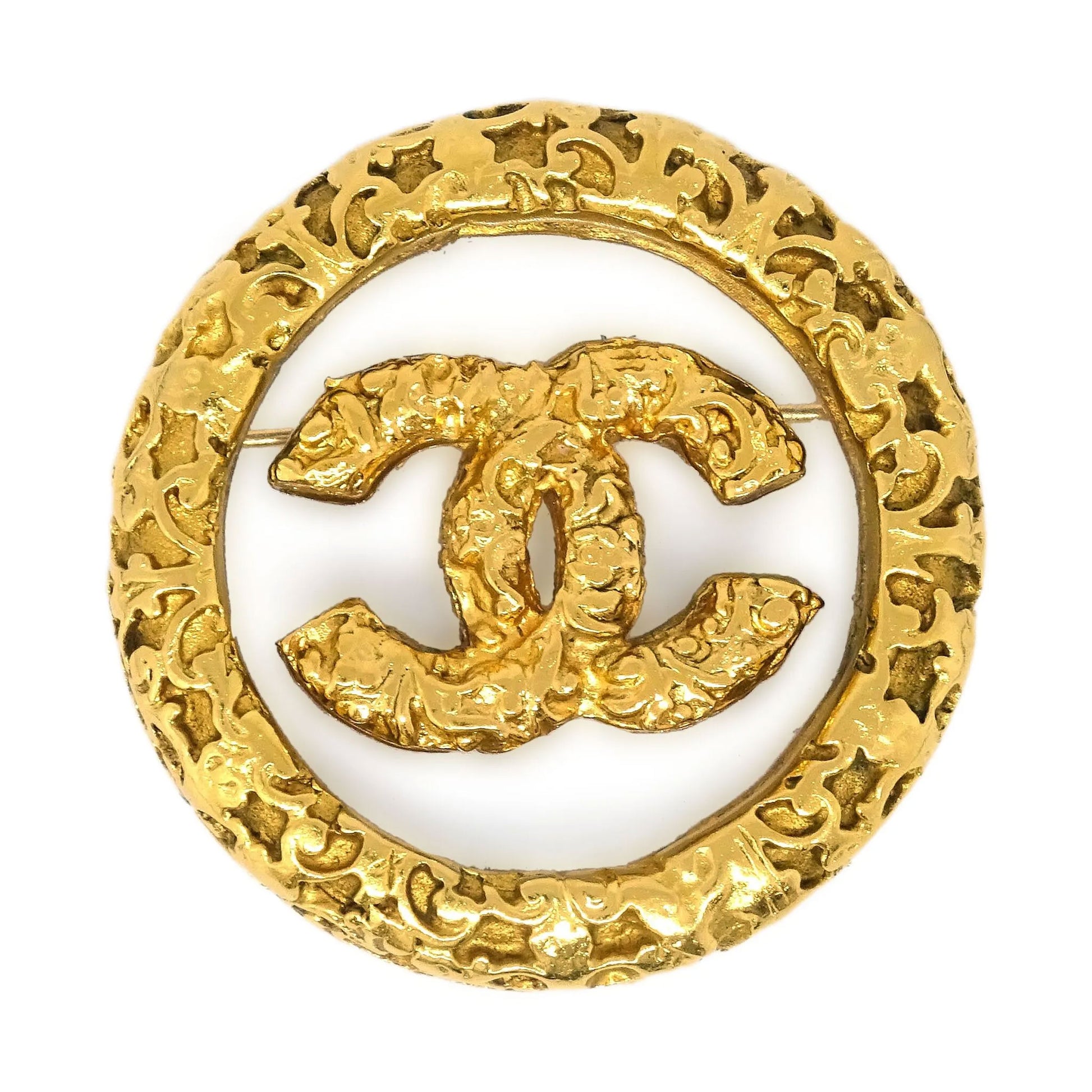 Preowned CHANEL Vintage Coco Mark Medallion 93A Brooch GP Gold | Luxe Again Maison