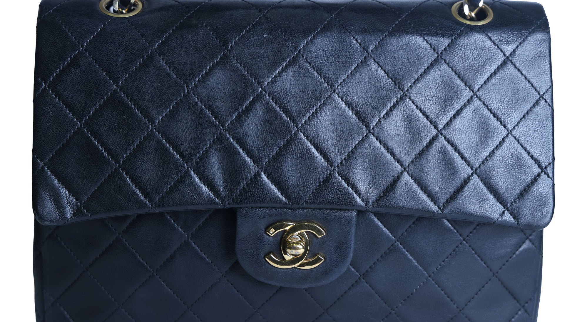 Preowned CHANEL Vintage Classic 11.12 (Medium Double Flap) Handbag Black Gold Hardware 1XXXXX3 | Luxe Again Maison