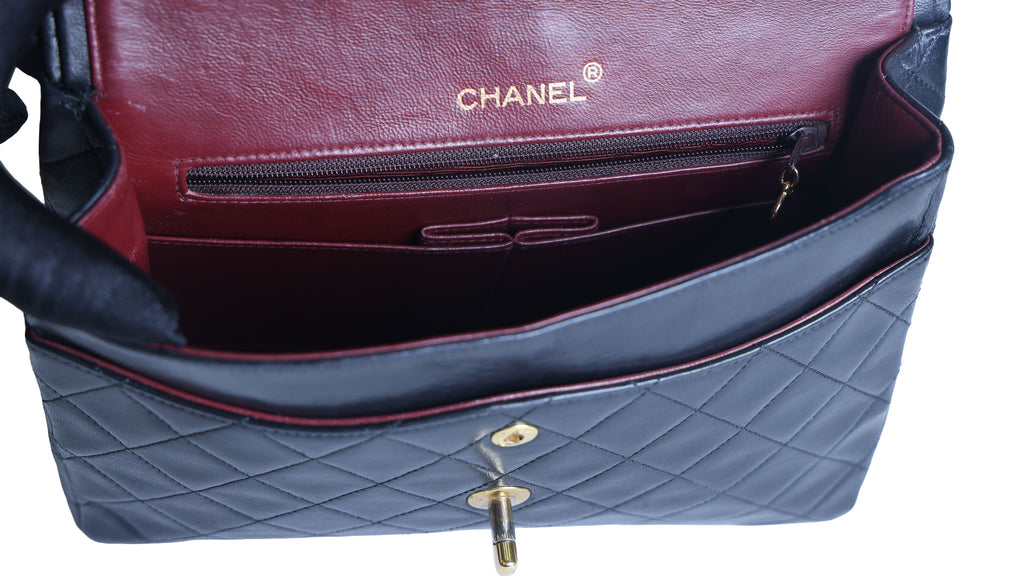 Preowned CHANEL Vintage Classic 11.12 (Medium Double Flap) Handbag Black Gold Hardware 1XXXXX3 | Luxe Again Maison