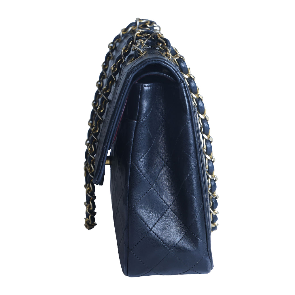 Preowned CHANEL Vintage Classic 11.12 (Medium Double Flap) Handbag Black Gold Hardware 1XXXXX3 | Luxe Again Maison