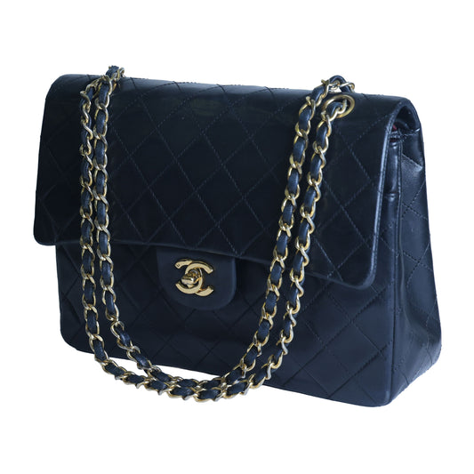 Preowned CHANEL Vintage Classic 11.12 (Medium Double Flap) Handbag Black Gold Hardware 1XXXXX3 | Luxe Again Maison