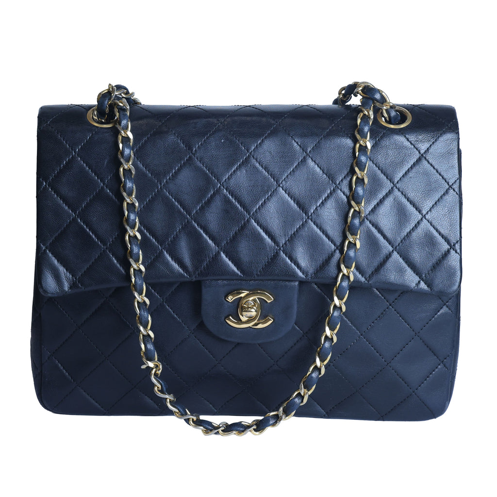 Preowned CHANEL Vintage Classic 11.12 (Medium Double Flap) Handbag Black Gold Hardware 1XXXXX3 | Luxe Again Maison