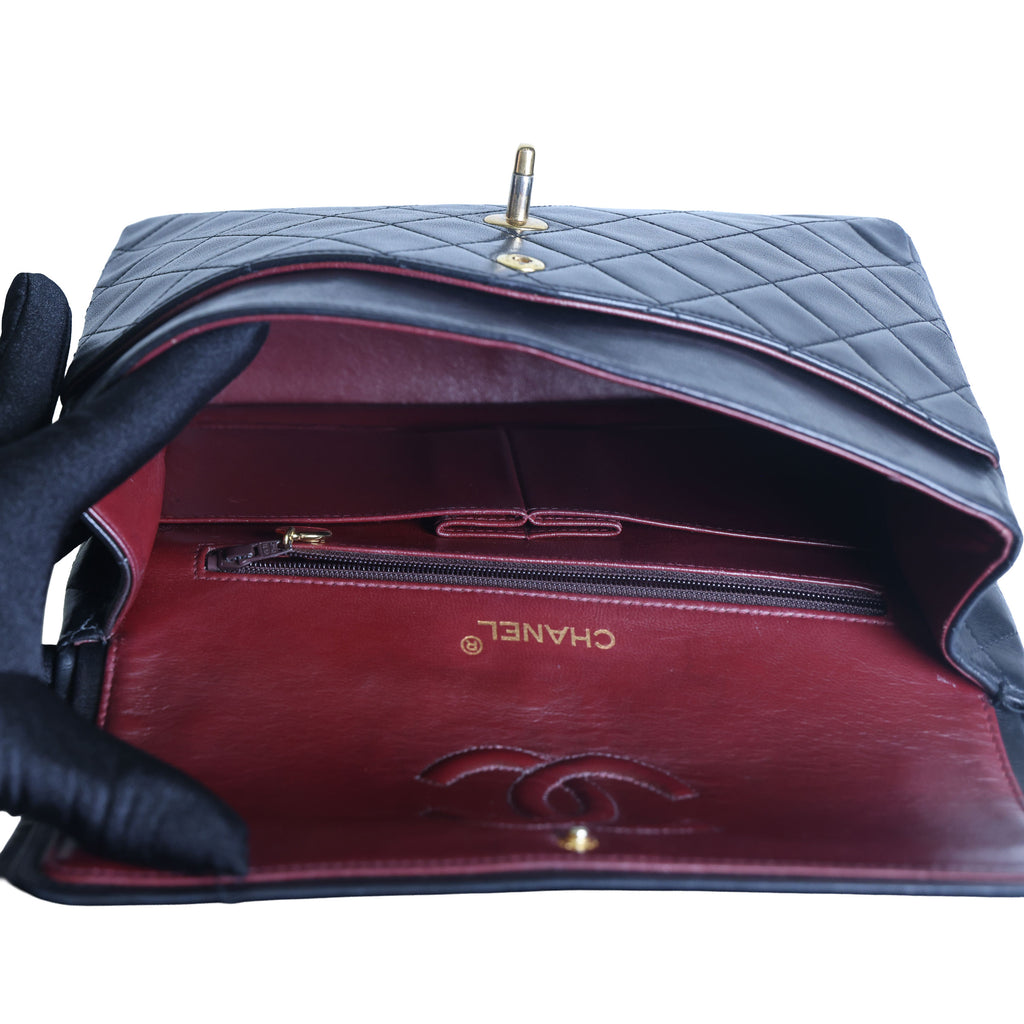 Preowned CHANEL Vintage Classic 11.12 (Medium Double Flap) Handbag Black Gold Hardware 1XXXXX3 | Luxe Again Maison