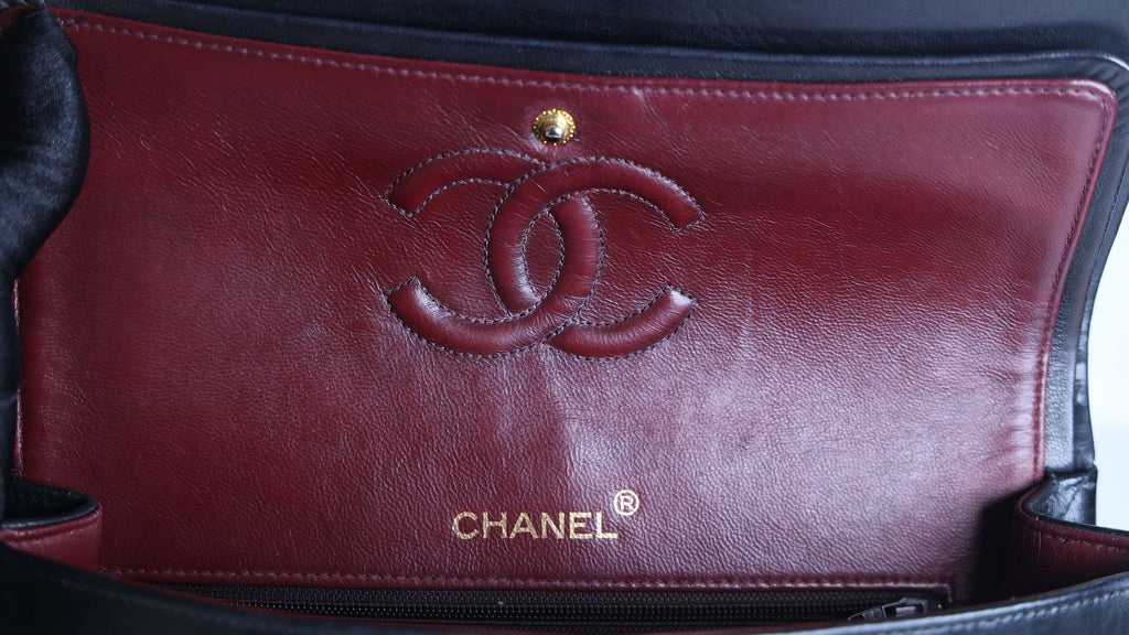 Preowned CHANEL Vintage Classic 11.12 (Medium Double Flap) Handbag Black Gold Hardware 1XXXXX3 | Luxe Again Maison